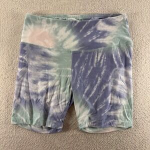 Hippie Rose Tie Dye Lounge Biker Shorts Womens Medium Blue Teal High Rise Boho
